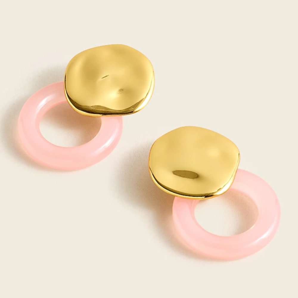 J. Crew Pink Hammered coin and acetate drop earrings